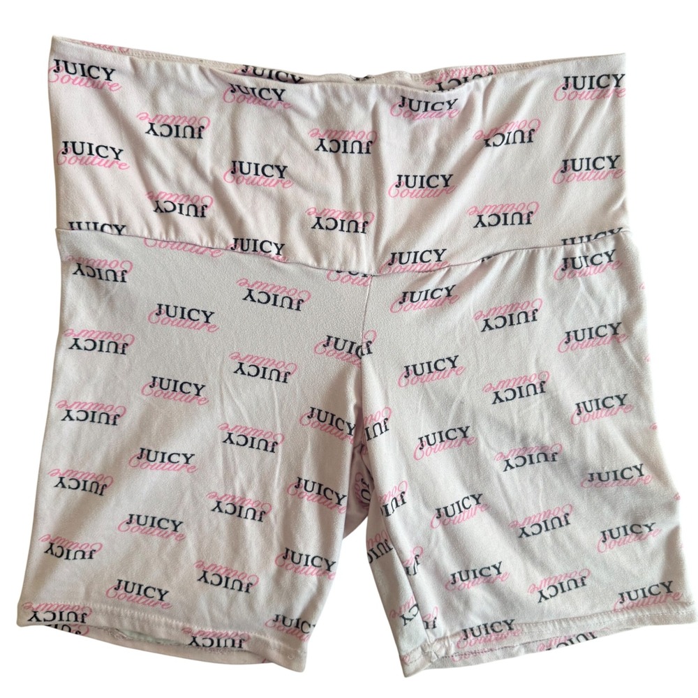 Juicy Couture VTG Retro Y2K Pink Logo Print Fold Over Waist Sleep Biker Shorts M